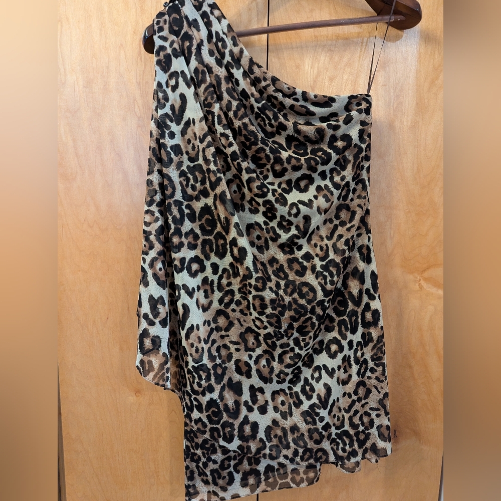 Cache Leopard Print One Shoulder Dress Size 6 - image 8